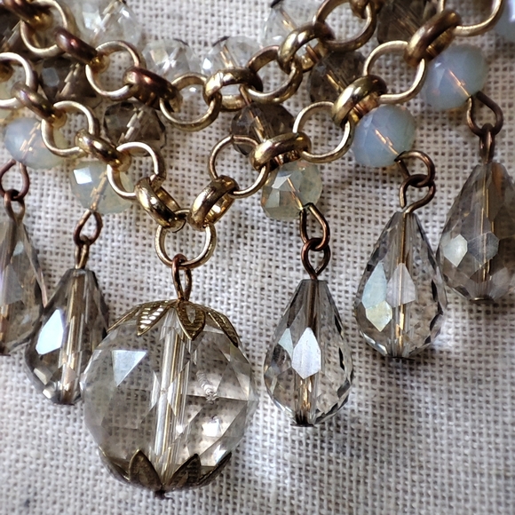 Opaline Clear Faceted Large Ball Pendant Teardrop Smoke Gold Tone Bib Necklace - Picture 6 of 12
